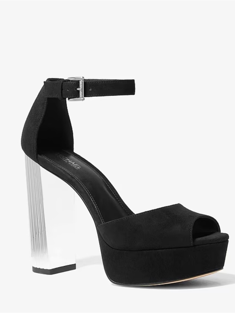 Michael Kors Black Platform Ankle Strap Sandals with Clear Block Heel
